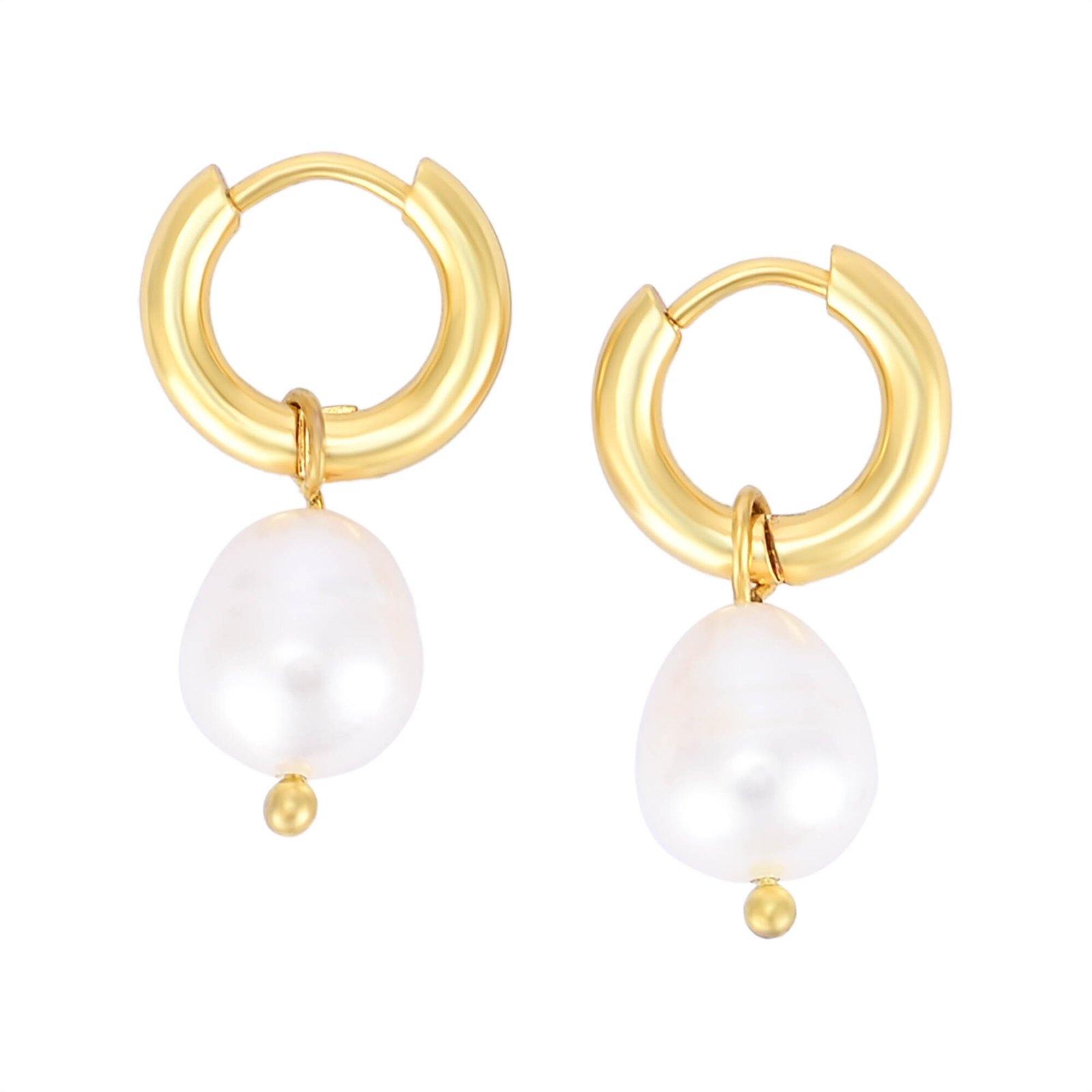 18K Stainless Steel Hoop Earrings with Freshwater Pearls